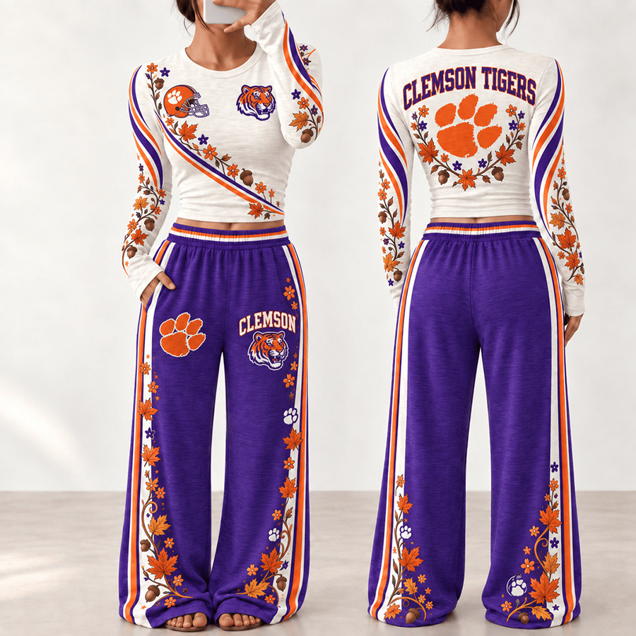 Clemson Tigers Fall Season Long Sleeve Shirt And Pants Set Tigers Fan Outfits Gifts 1 - Unicasport Clemson Tigers Fall Season Long Sleeve Shirt And Pants Set Tigers Fan Outfits Gifts