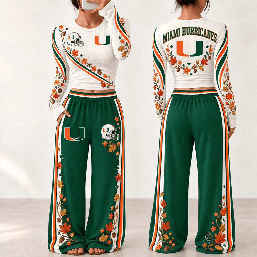 Miami Hurricanes Fall Season Long Sleeve Shirt And Pants Set Hurricanes Pride Wear 1 - Unicasport Miami Hurricanes Fall Season Long Sleeve Shirt And Pants Set Hurricanes Pride Wear