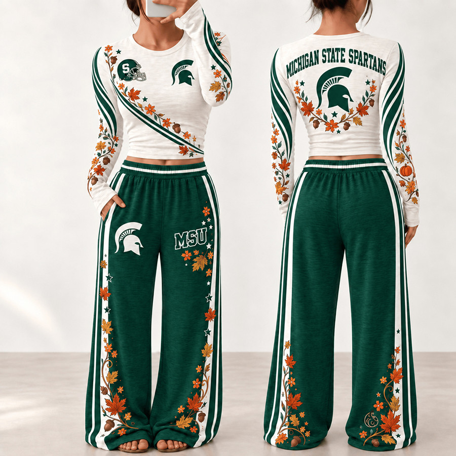 Michigan State Spartans Fall Season Long Sleeve Shirt And Pants Set Spartans Football Gear 1 - Unicasport Michigan State Spartans Fall Season Long Sleeve Shirt And Pants Set Spartans Football Gear