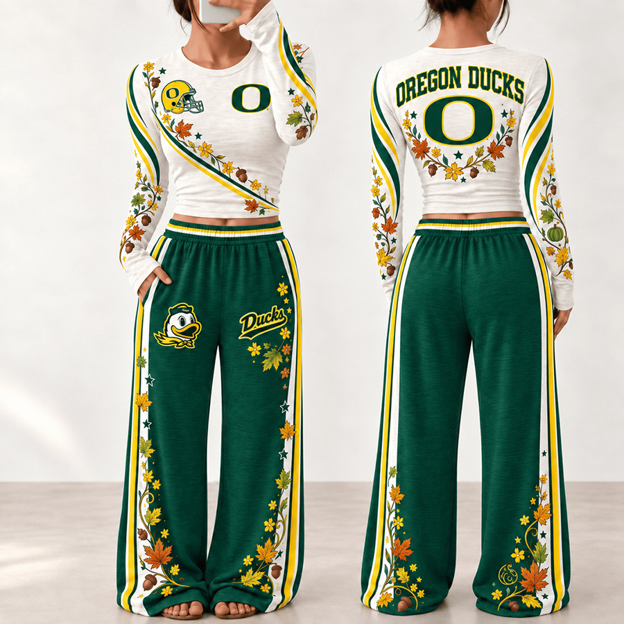 Oregon Ducks Fall Season Long Sleeve Shirt And Pants Set Ducks Game Clothing Gifts 1 - Unicasport Oregon Ducks Fall Season Long Sleeve Shirt And Pants Set Ducks Game Clothing Gifts