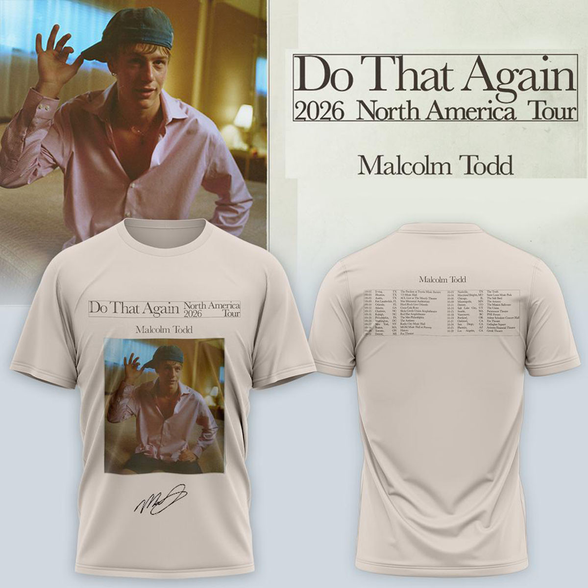 Malcolm Todd Merch Do That Again 2026 North America Tour Dates Beige T-Shirt Gift For Concert Lover 1 - Unicasport Malcolm Todd Merch Do That Again 2026 North America Tour Dates Beige T-Shirt Gift For Concert Lover