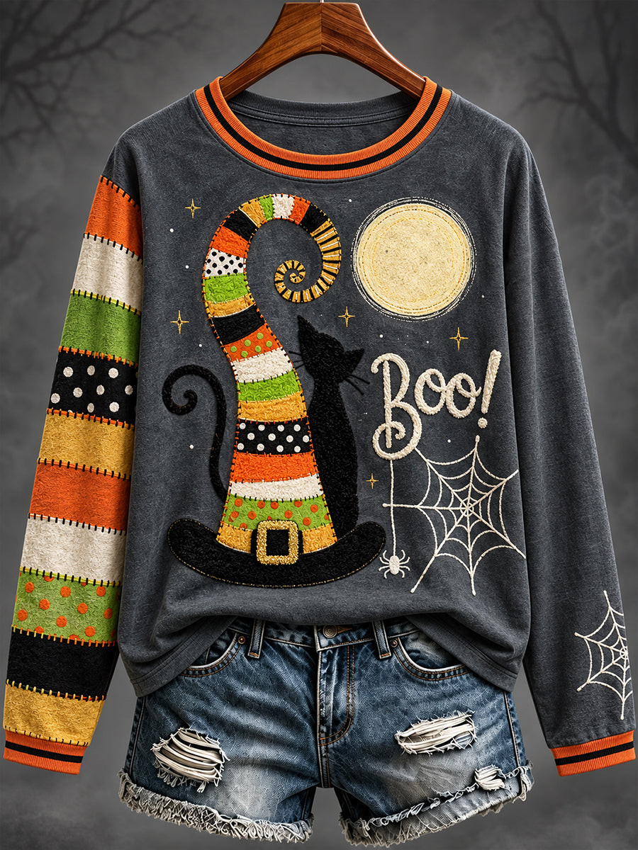 Black Cat Tail Boo Halloween Long Sleeve Shirt Halloween Apparel Women's Clothes Good Halloween Outfits 1 - Unicasport Black Cat Tail Boo Halloween Long Sleeve Shirt Halloween Apparel Women's Clothes Good Halloween Outfits