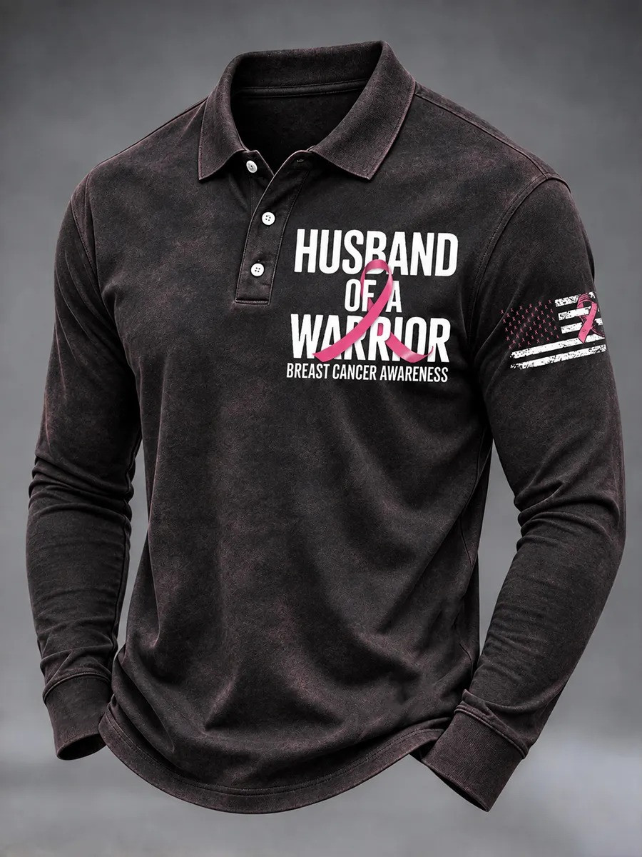 Breast Cancer Awareness Merch Husband Of A Warrior Polo Long Sleeve Shirt Gift For Him 1 - Unicasport Breast Cancer Awareness Merch Husband Of A Warrior Polo Long Sleeve Shirt Gift For Him