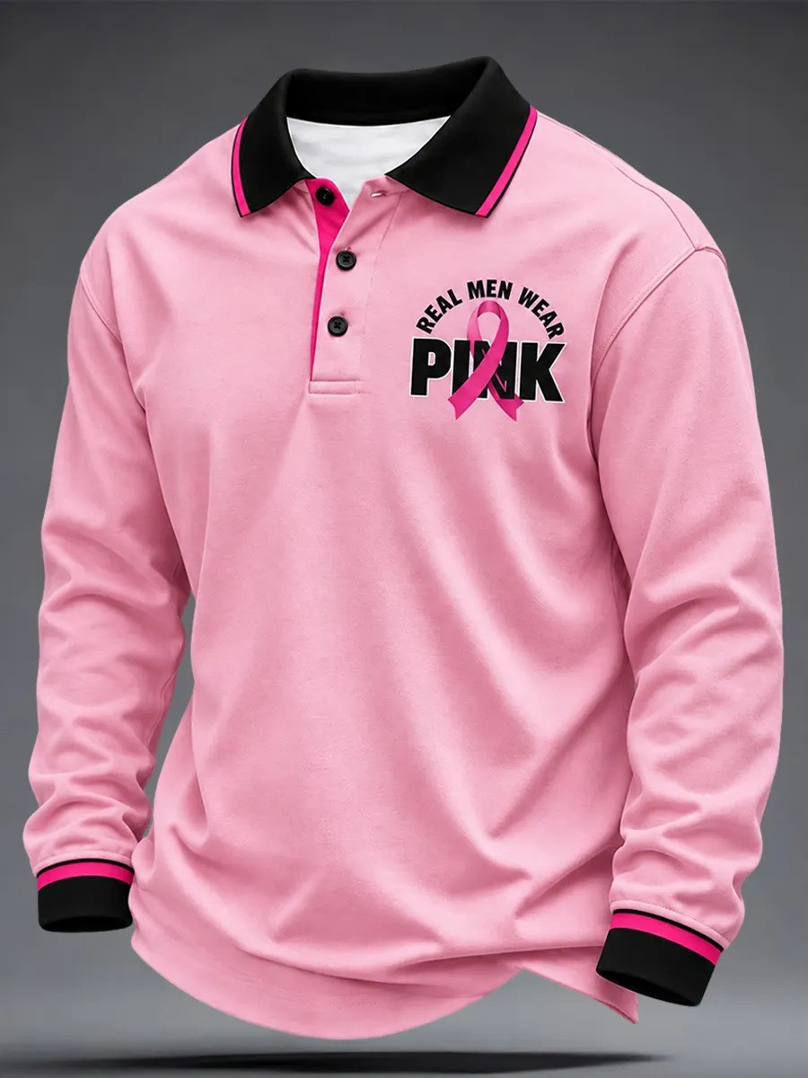 Breast Cancer Awareness Merch Real Men Wear Pink Polo Long Sleeve Shirt Gift For Husband 1 - Unicasport Breast Cancer Awareness Merch Real Men Wear Pink Polo Long Sleeve Shirt Gift For Husband