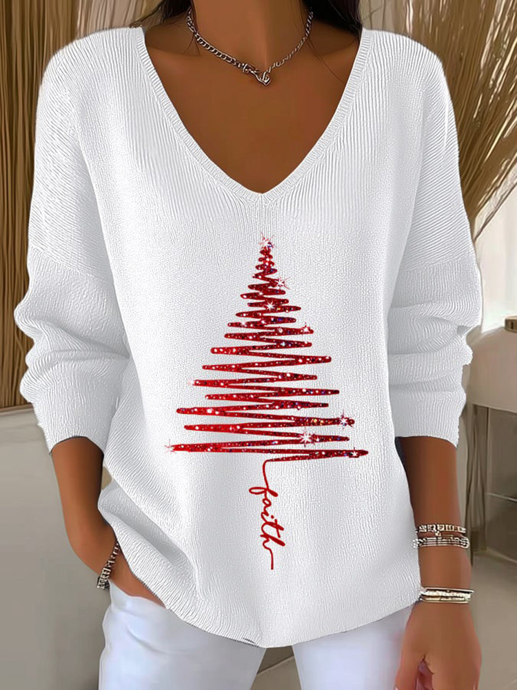 Faith Christmas Tree V-Neck Long Sleeve Shirt Christian Christmas Clothes Faith Gift For Women 1 - Unicasport Faith Christmas Tree V-Neck Long Sleeve Shirt Christian Christmas Clothes Faith Gift For Women