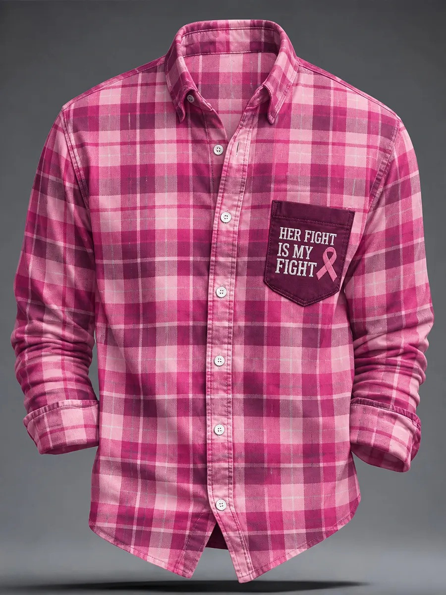Breast Cancer Awareness Merch Her Fight Is My Fight Button Up Long Sleeve Shirt Gift For Men 1 - Unicasport Breast Cancer Awareness Merch Her Fight Is My Fight Button Up Long Sleeve Shirt Gift For Men