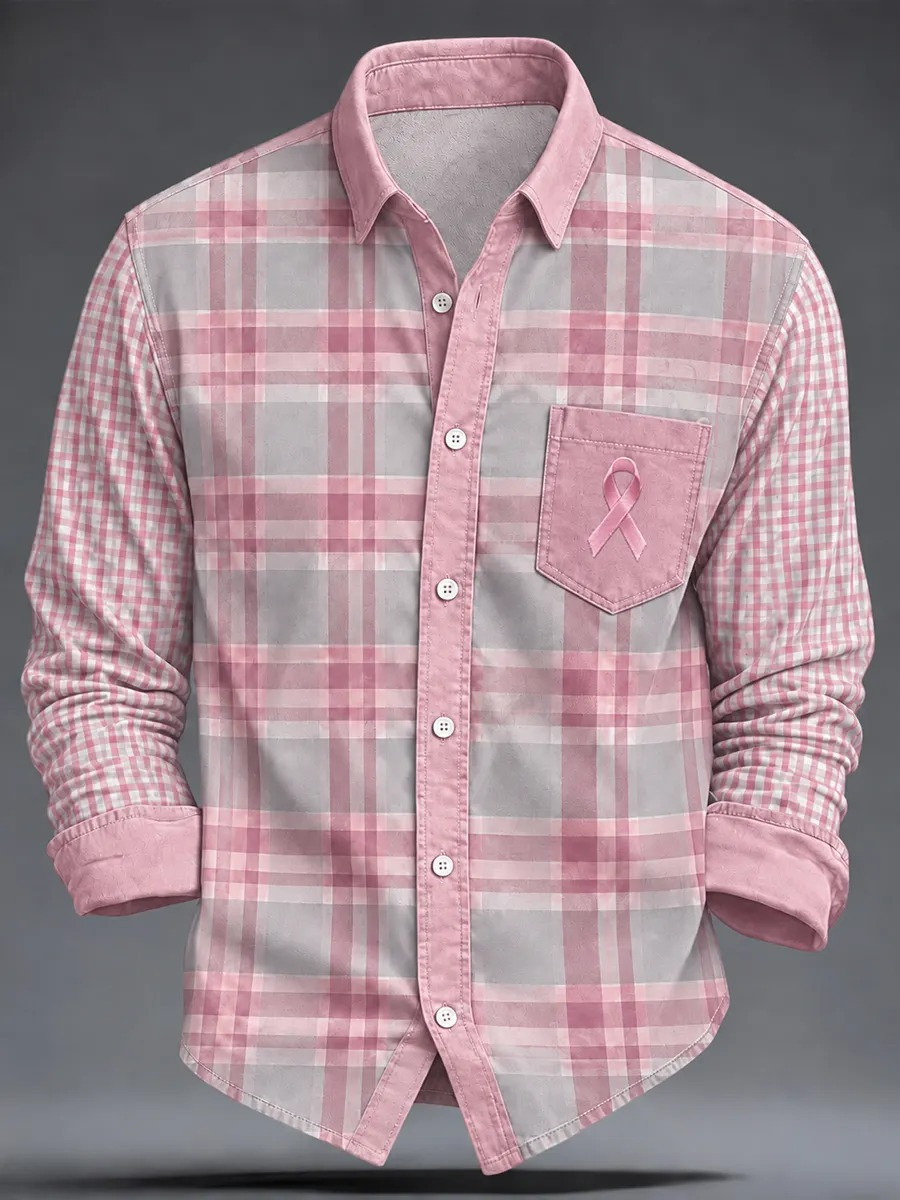 Breast Cancer Awareness Merch Pink Ribbon Button Up Long Sleeve Shirt Gift For Husband 1 - Unicasport Breast Cancer Awareness Merch Pink Ribbon Button Up Long Sleeve Shirt Gift For Husband
