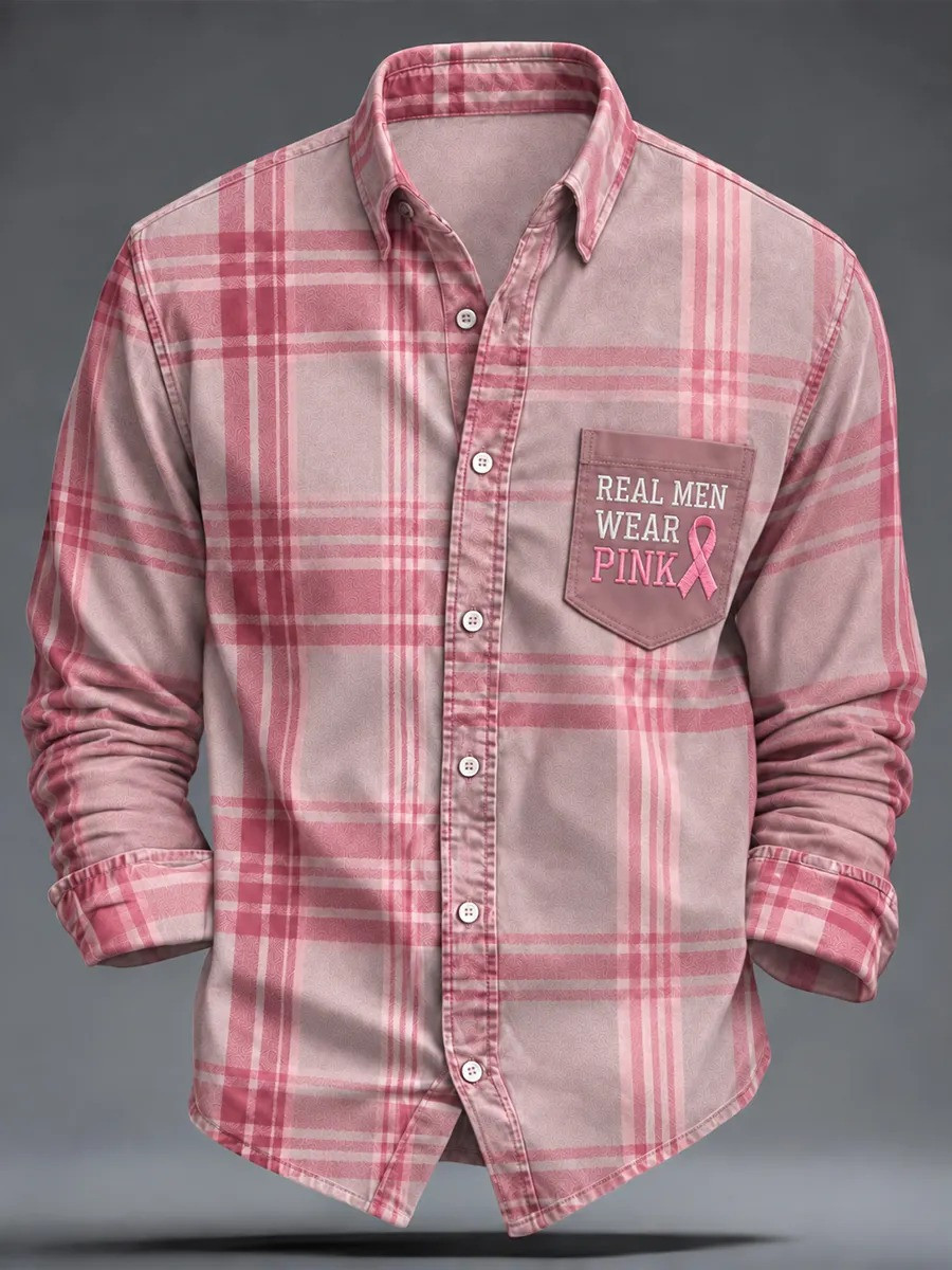 Breast Cancer Awareness Merch Real Men Wear Pink Button Up Long Sleeve Shirt Gift For Men 1 - Unicasport Breast Cancer Awareness Merch Real Men Wear Pink Button Up Long Sleeve Shirt Gift For Men