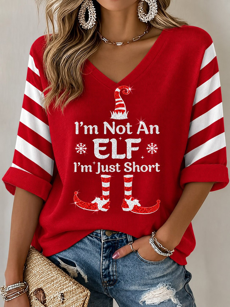 I'm Not An Elf I'm Just Short Cropped Sleeve V-Neck Shirt Funny Elf Christmas Clothes Gift 1 - Unicasport I'm Not An Elf I'm Just Short Cropped Sleeve V-Neck Shirt Funny Elf Christmas Clothes Gift