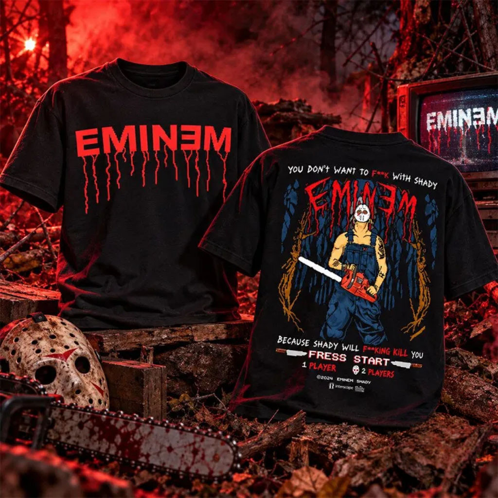 Eminem Slim Shady Chainsaw Jason Mask Halloween Shirt Eminem Merch Rapper Fan Gifts