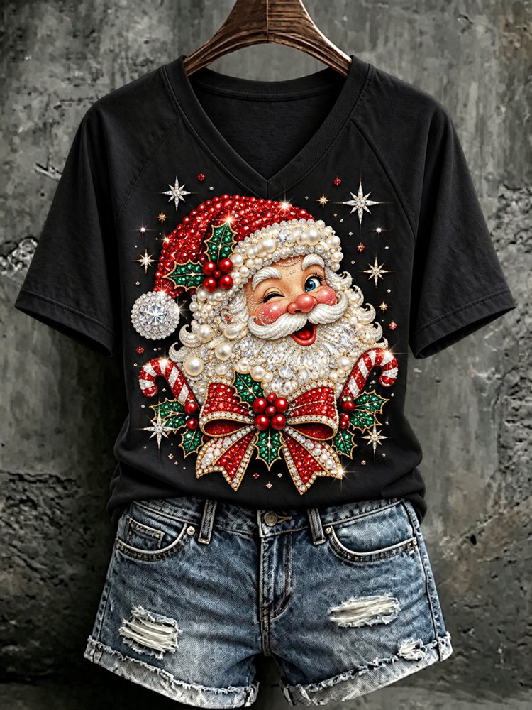 Santa Claus V-Neck T-Shirt Santa Claus Christmas Clothes Xmas Gift For Her 1 - Unicasport Santa Claus V-Neck T-Shirt Santa Claus Christmas Clothes Xmas Gift For Her