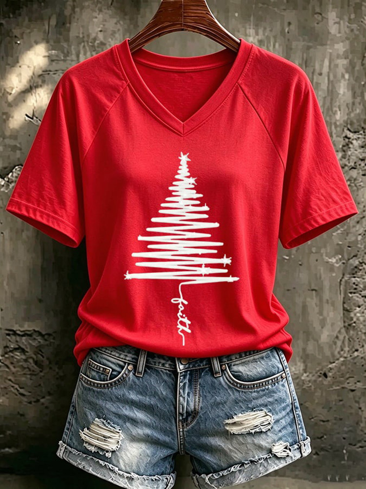 Faith Christmas Tree V-Neck T-Shirt Christian Christmas Clothing Faith Gift For Women 1 - Unicasport Faith Christmas Tree V-Neck T-Shirt Christian Christmas Clothing Faith Gift For Women