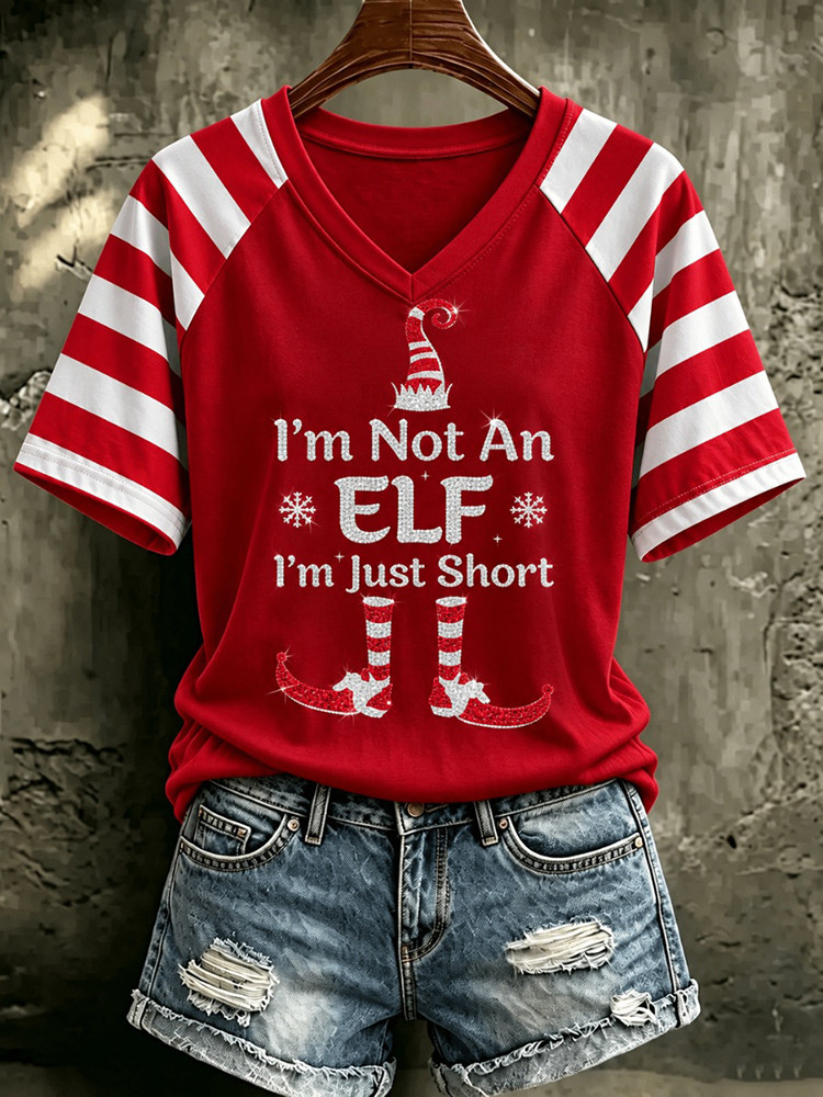 I'm Not An Elf I'm Just Short V-Neck T-Shirt Funny Elf Christmas Apparel Gift For Her 1 - Unicasport I'm Not An Elf I'm Just Short V-Neck T-Shirt Funny Elf Christmas Apparel Gift For Her