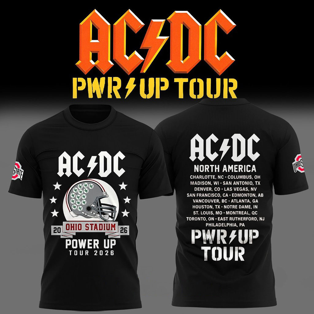 ACDC x Ohio State Buckeyes Merch Power Up Tour 2026 Black Shirt ACDC Merch Fans Gifts