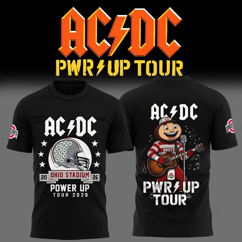 ACDC x Ohio State Buckeyes Merch Power Up Tour 2026 Black Shirt ACDC Merch Gifts For Fans