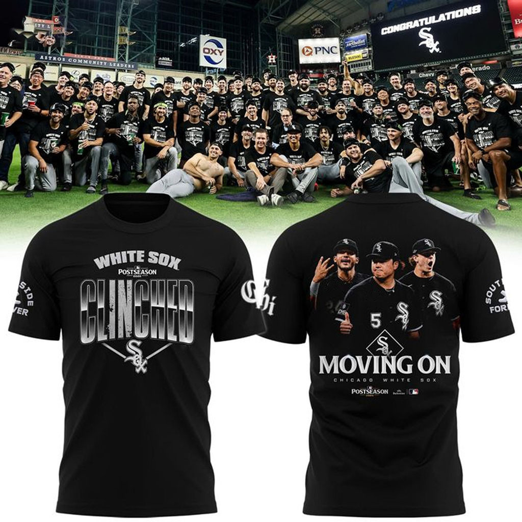 Chicago White Sox Clinched Postseason T-Shirt White Sox Moving On Playoffs Black Shirt Black 1 - Unicasport Chicago White Sox Clinched Postseason T-Shirt White Sox Moving On Playoffs Black Shirt Black