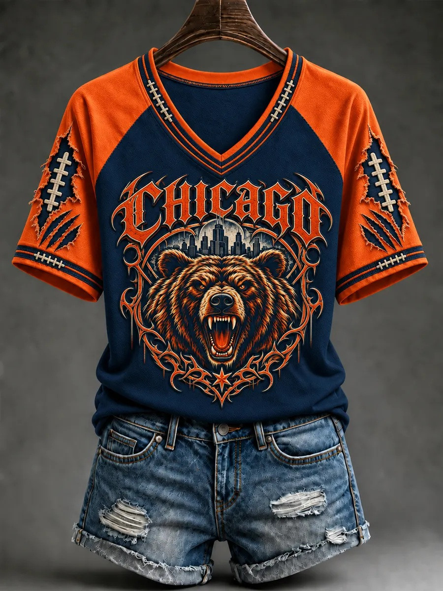 Chicago Bears Merch Chicago National Football V-Neck T-Shirt Wife Gift 1 - Unicasport Chicago Bears Merch Chicago National Football V-Neck T-Shirt Wife Gift