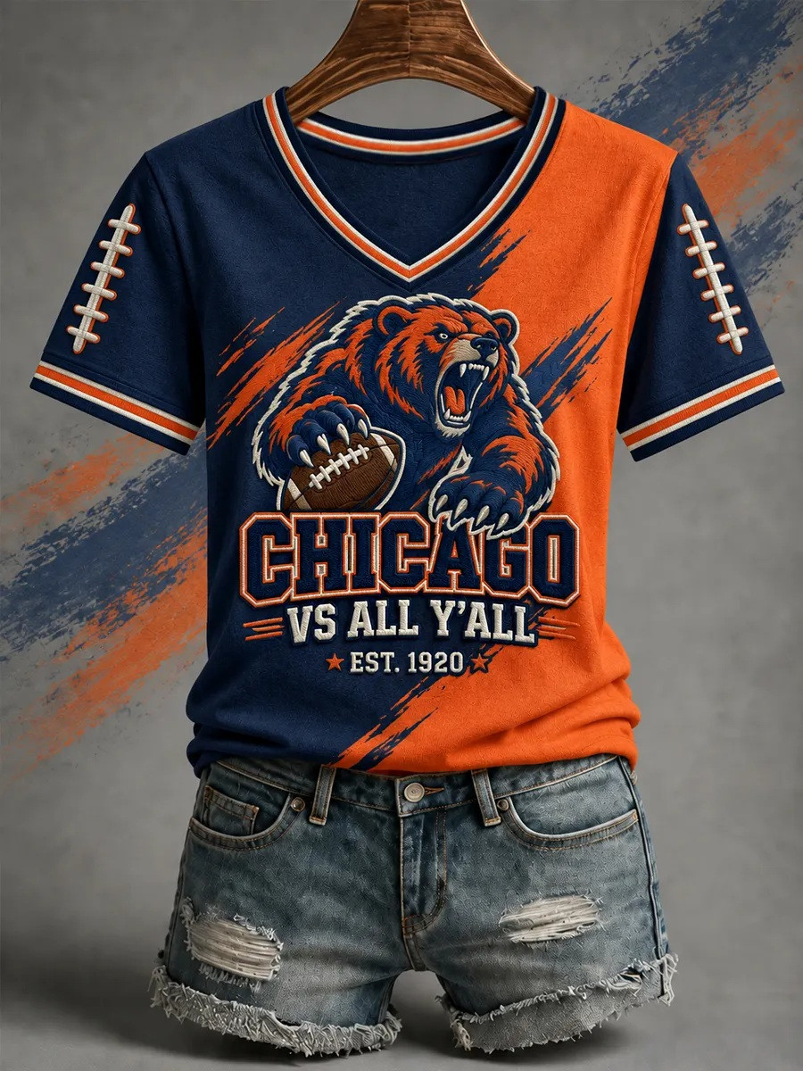 Chicago Bears Merch Chicago Vs All Y'all Est 1920 V-Neck T-Shirt Gift For Fan 1 - Unicasport Chicago Bears Merch Chicago Vs All Y'all Est 1920 V-Neck T-Shirt Gift For Fan