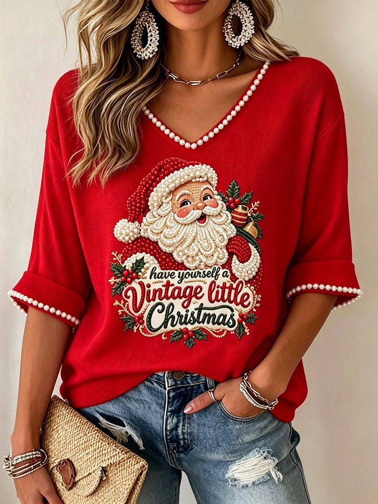 Have Yourself A Vintage Little Christmas Cropped Sleeve V-Neck Shirt Retro Santa Apparel Gift 1 - Unicasport Have Yourself A Vintage Little Christmas Cropped Sleeve V-Neck Shirt Retro Santa Apparel Gift