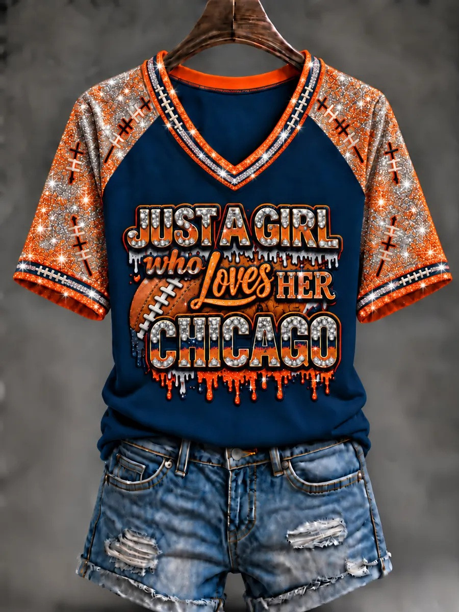 Chicago Bears Merch Just A Girl Who Loves Her Chicago V-Neck T-Shirt Mom Gift 1 - Unicasport Chicago Bears Merch Just A Girl Who Loves Her Chicago V-Neck T-Shirt Mom Gift
