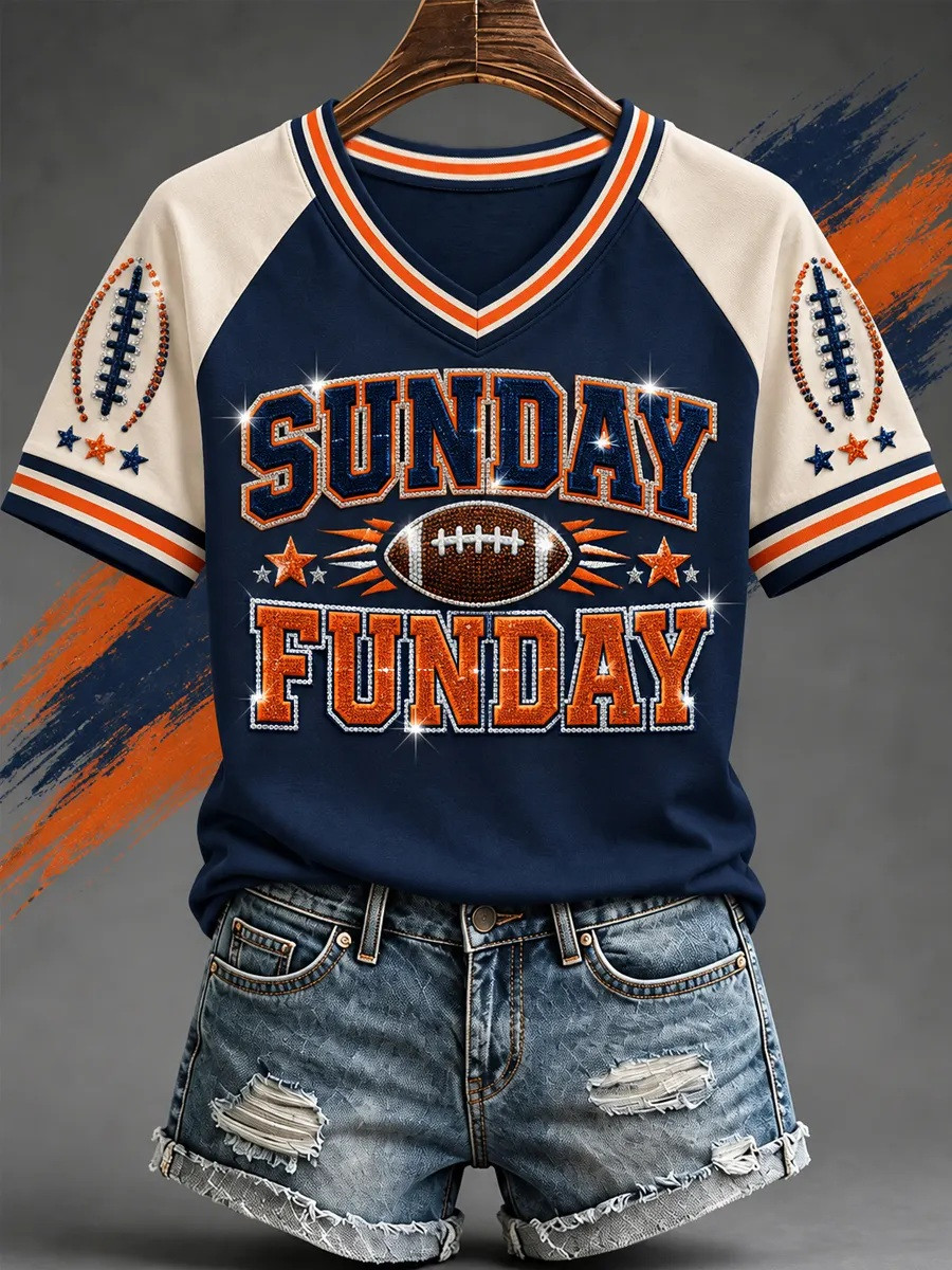 Chicago Bears Merch Sunday Funday National Football V-Neck T-Shirt Gift For Her 1 - Unicasport Chicago Bears Merch Sunday Funday National Football V-Neck T-Shirt Gift For Her