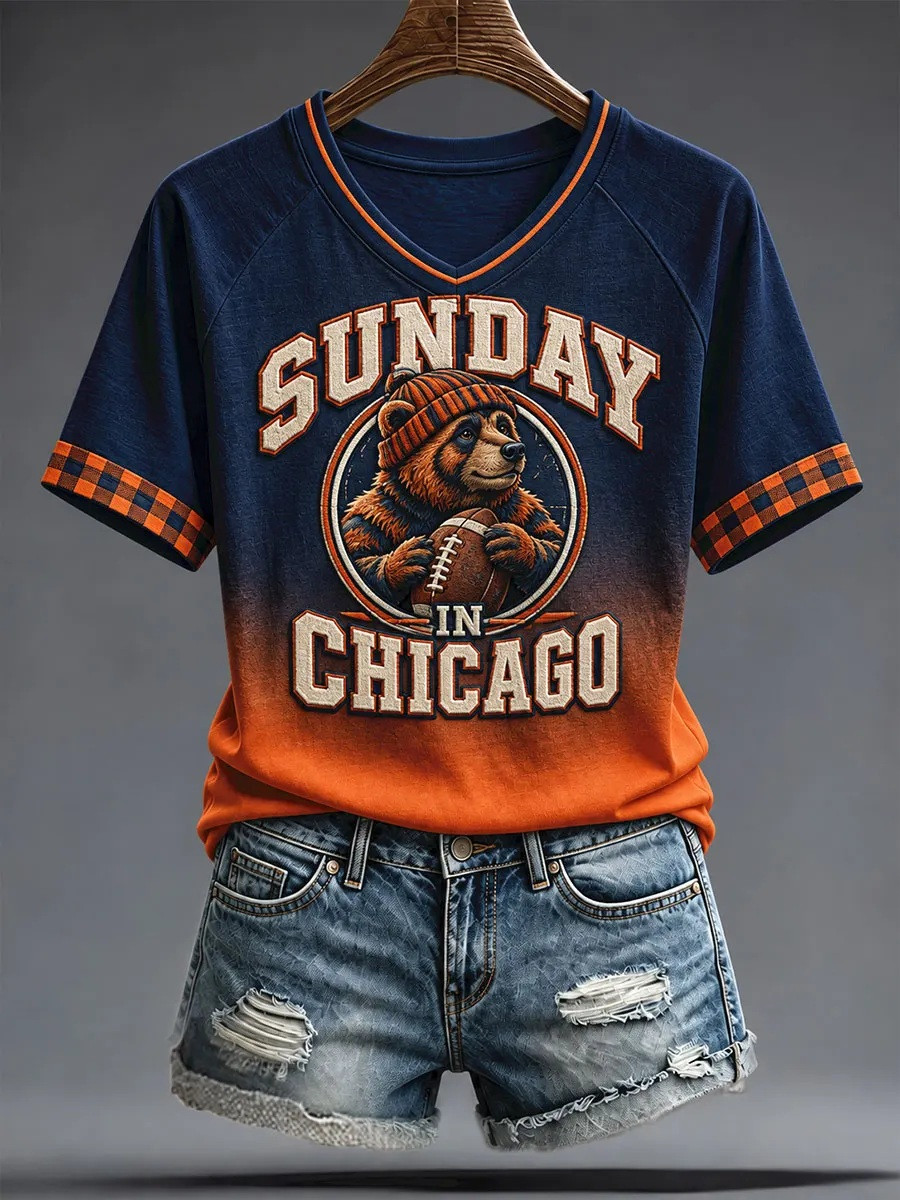 Chicago Bears Merch Sunday In Chicago V-Neck T-Shirt Gameday Gift 1 - Unicasport Chicago Bears Merch Sunday In Chicago V-Neck T-Shirt Gameday Gift