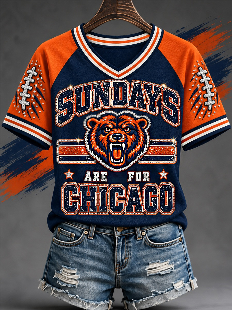 Chicago Bears Merch Sundays Are For Chicago V-Neck T-Shirt Gift For Football Fan 1 - Unicasport Chicago Bears Merch Sundays Are For Chicago V-Neck T-Shirt Gift For Football Fan