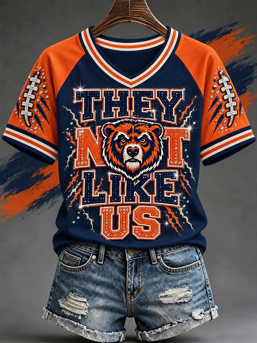 Chicago Bears Merch They Not Like Us V-Neck T-Shirt Football Mom Gift 1 - Unicasport Chicago Bears Merch They Not Like Us V-Neck T-Shirt Football Mom Gift