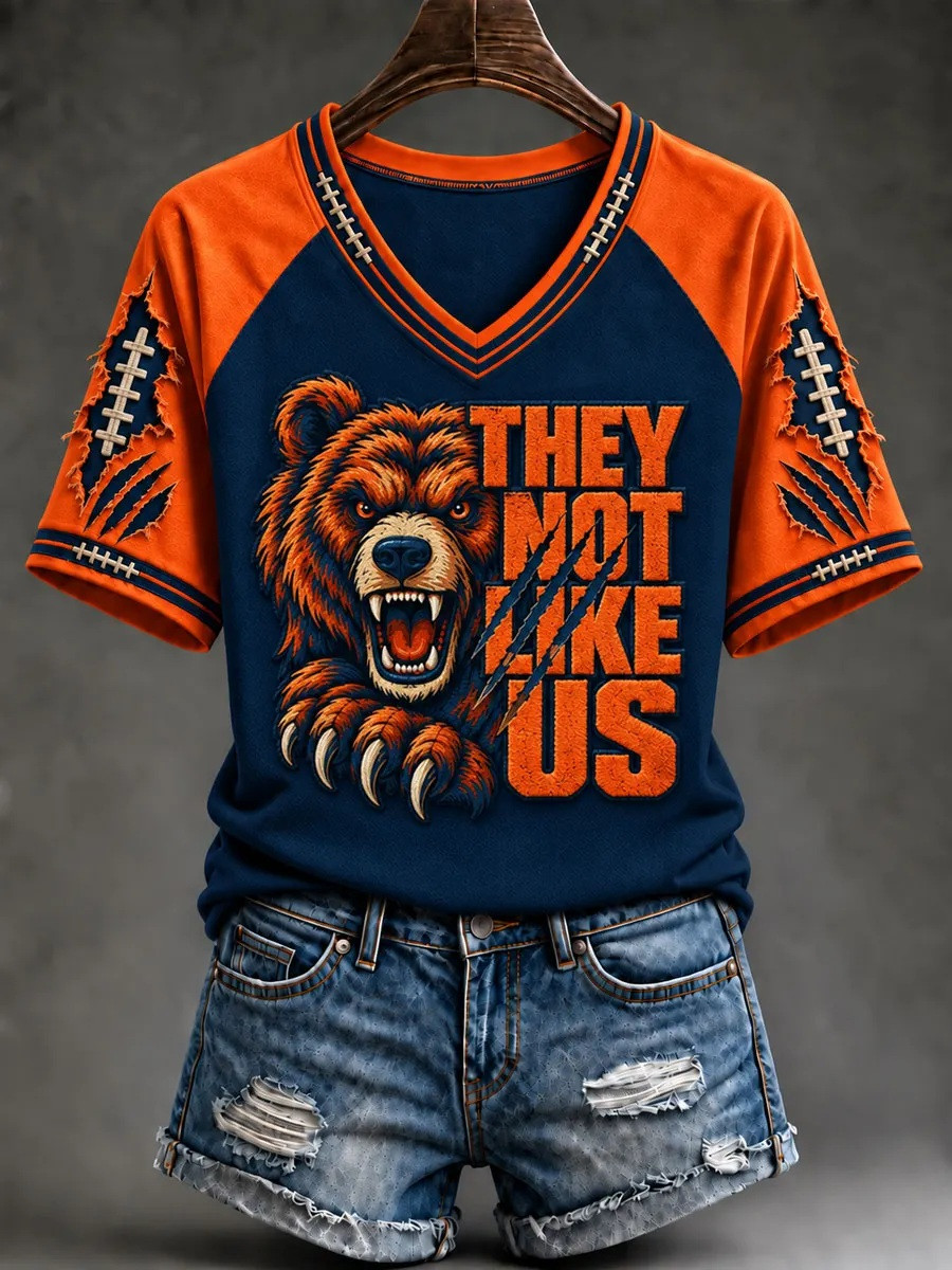 Chicago Bears Merch They Not Like Us V-Neck T-Shirt Sunday Football Gift For Her 1 - Unicasport Chicago Bears Merch They Not Like Us V-Neck T-Shirt Sunday Football Gift For Her