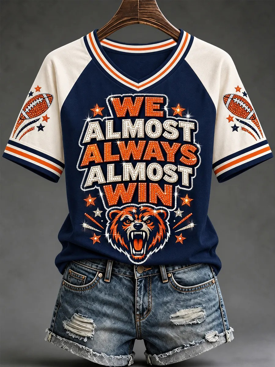Chicago Bears Merch We Almost Always Almost Win V-Neck T-Shirt Fan Gift For Her 1 - Unicasport Chicago Bears Merch We Almost Always Almost Win V-Neck T-Shirt Fan Gift For Her