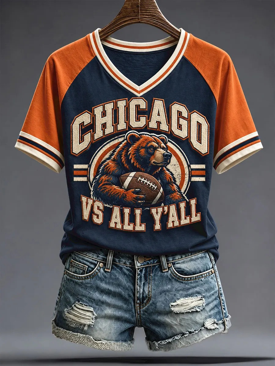 Chicago Bears Merch Chicago Vs All Y'all V-Neck T-Shirt Football Mom Gift 1 - Unicasport Chicago Bears Merch Chicago Vs All Y'all V-Neck T-Shirt Football Mom Gift