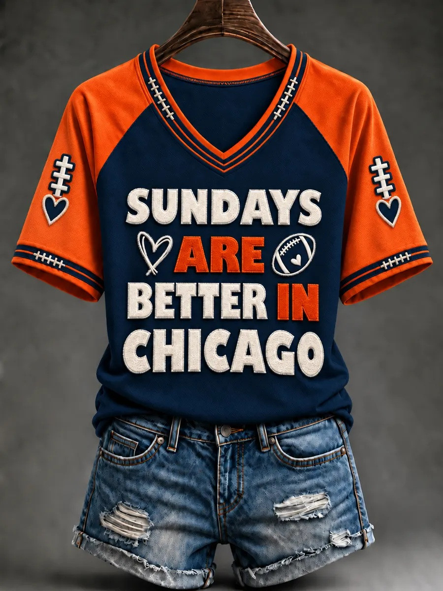 Chicago Bears Merch Sundays Are Better In Chicago V-Neck T-Shirt Football Mom Gift 1 - Unicasport Chicago Bears Merch Sundays Are Better In Chicago V-Neck T-Shirt Football Mom Gift