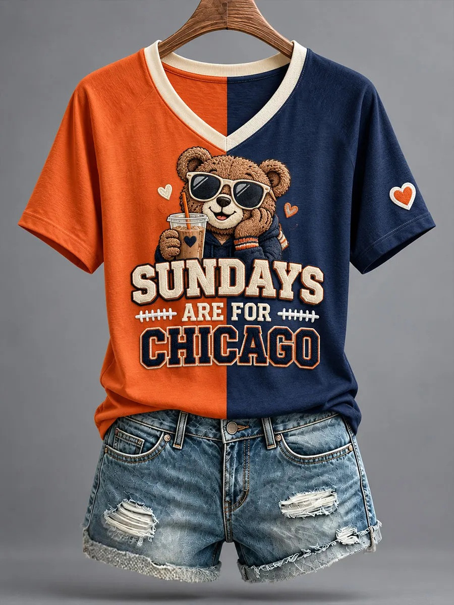 Chicago Bears Merch Sundays Are For Chicago V-Neck T-Shirt Gameday Gift 1 - Unicasport Chicago Bears Merch Sundays Are For Chicago V-Neck T-Shirt Gameday Gift