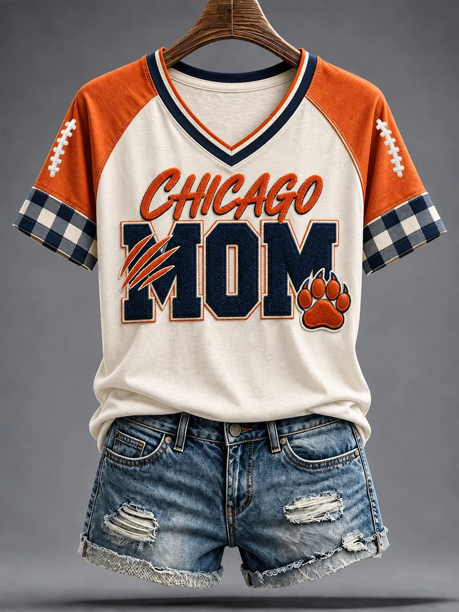 Chicago Bears Merch Chicago Mom Football Season 2026 V-Neck T-Shirt Gift For Her 1 - Unicasport Chicago Bears Merch Chicago Mom Football Season 2026 V-Neck T-Shirt Gift For Her