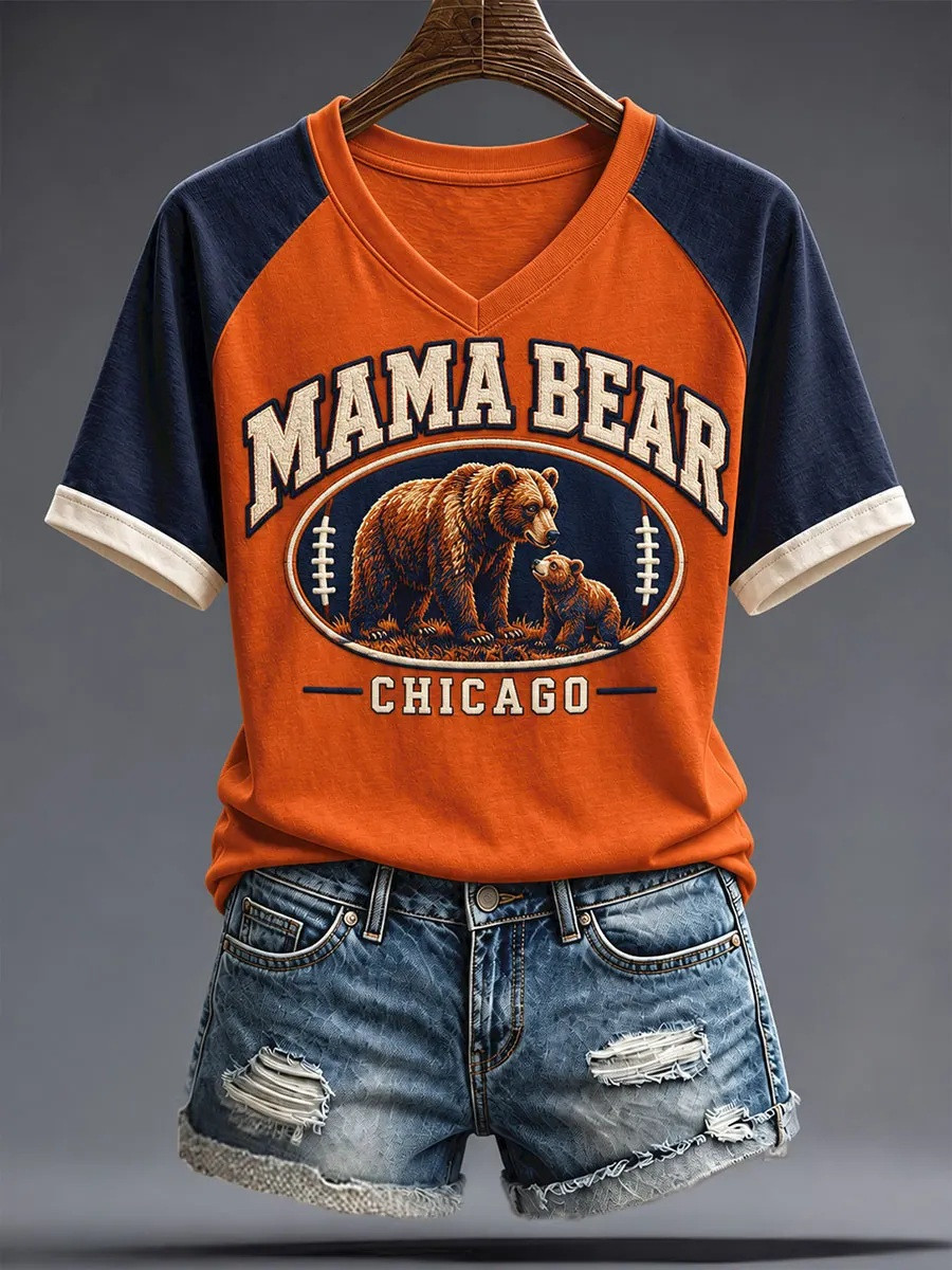 Chicago Bears Merch Mama Bear Chicago V-Neck T-Shirt Sunday Football Gift For Her 1 - Unicasport Chicago Bears Merch Mama Bear Chicago V-Neck T-Shirt Sunday Football Gift For Her