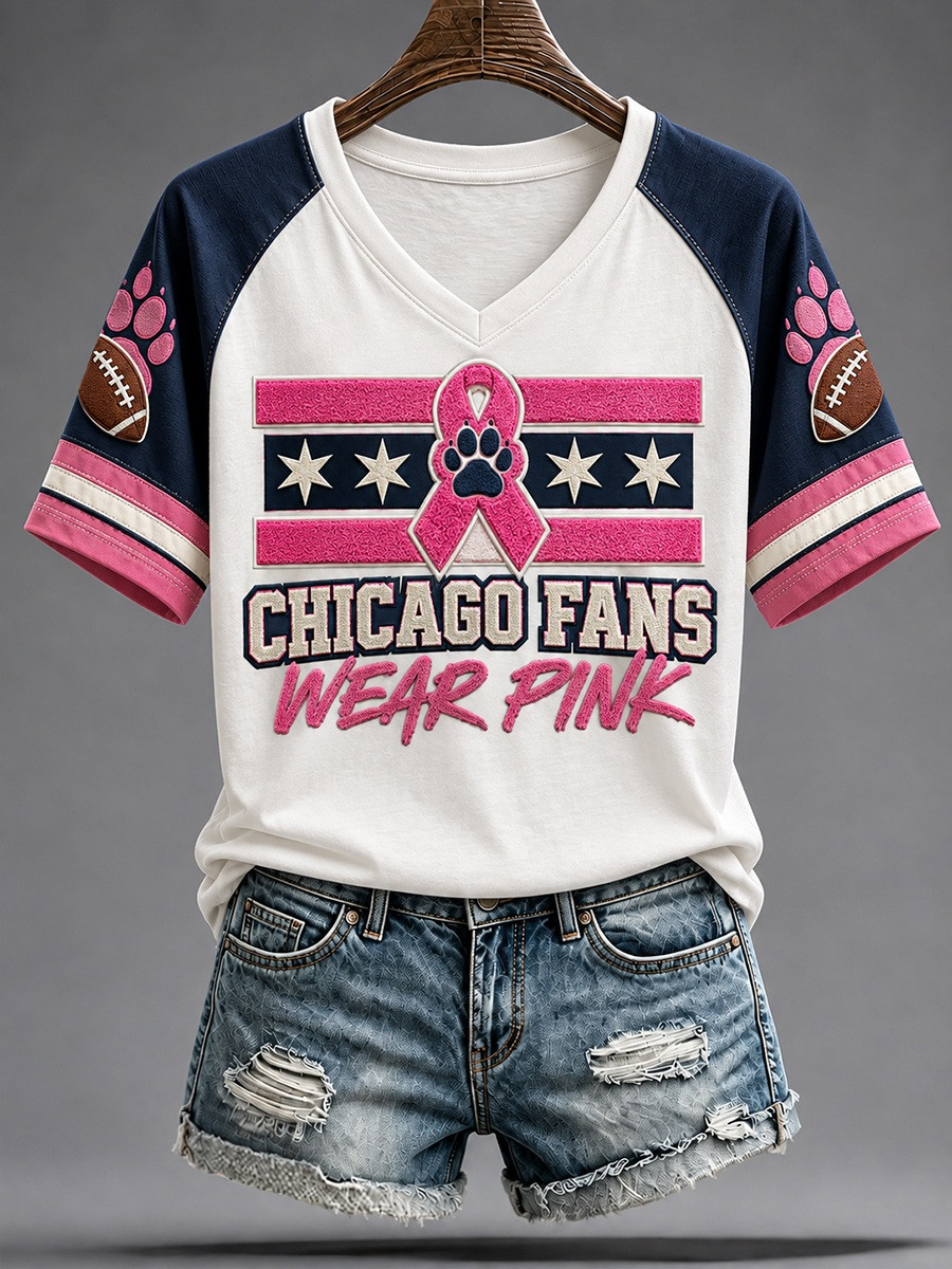 Chicago Bears Merch Chicago Fans Breast Cancer Awareness V-Neck T-Shirt Mom Gift 1 - Unicasport Chicago Bears Merch Chicago Fans Breast Cancer Awareness V-Neck T-Shirt Mom Gift