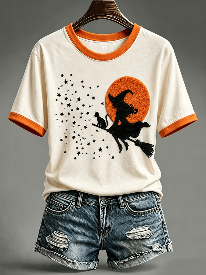 Spooky Witch Flying Moon Raglan T-Shirt Cute Retro Halloween Holiday Apparel Gifts For A Horror Lover 1 - Unicasport Spooky Witch Flying Moon Raglan T-Shirt Cute Retro Halloween Holiday Apparel Gifts For A Horror Lover