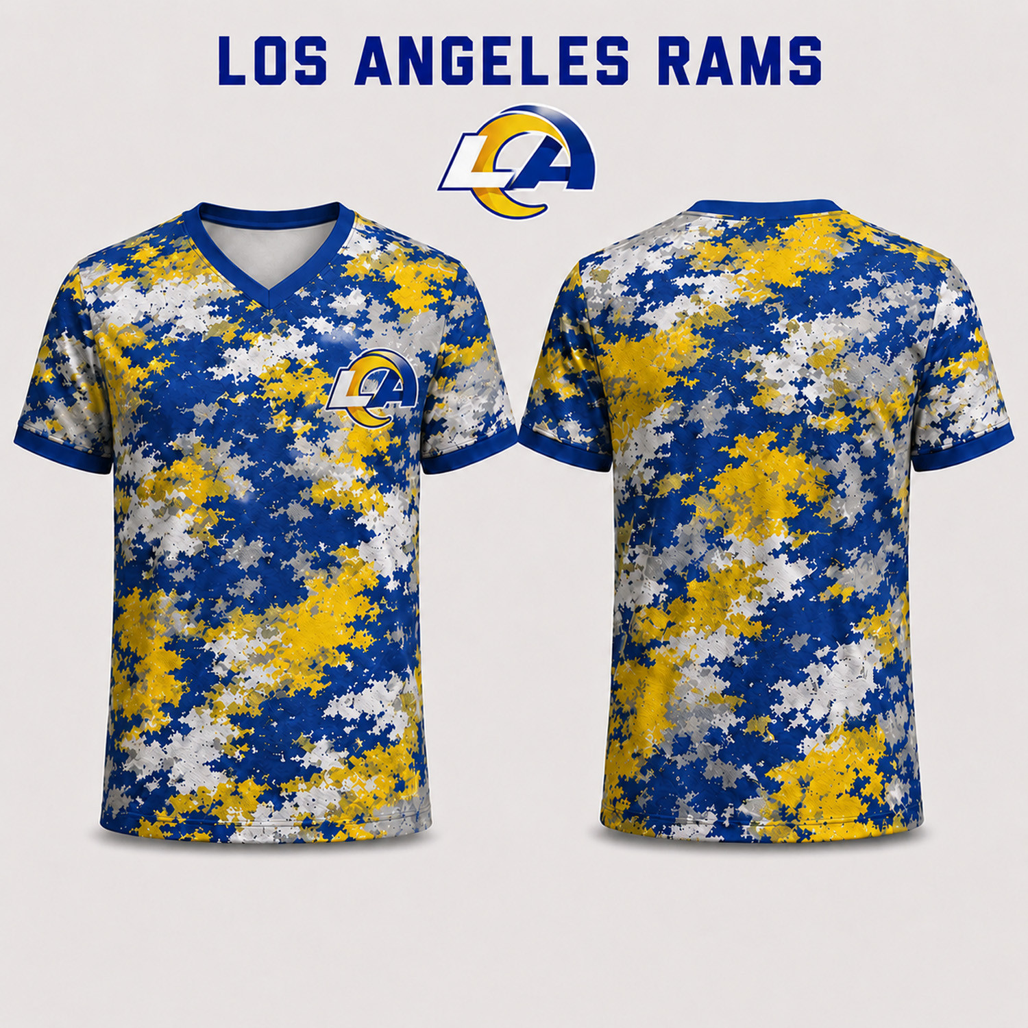 Los Angeles Rams Merch Rams Game Day Camo V-Neck Shirt Gift Ideas For Football Lovers 1 - Unicasport Los Angeles Rams Merch Rams Game Day Camo V-Neck Shirt Gift Ideas For Football Lovers