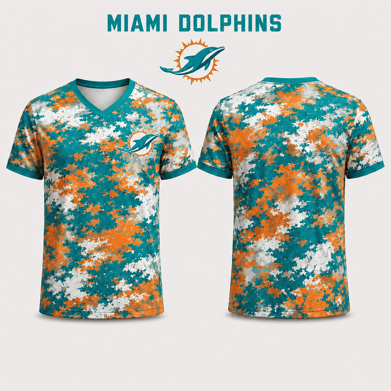 Miami Dolphins Merch Dolphins Game Day Camo V-Neck Shirt Gifts For Football Lovers 1 - Unicasport Miami Dolphins Merch Dolphins Game Day Camo V-Neck Shirt Gifts For Football Lovers