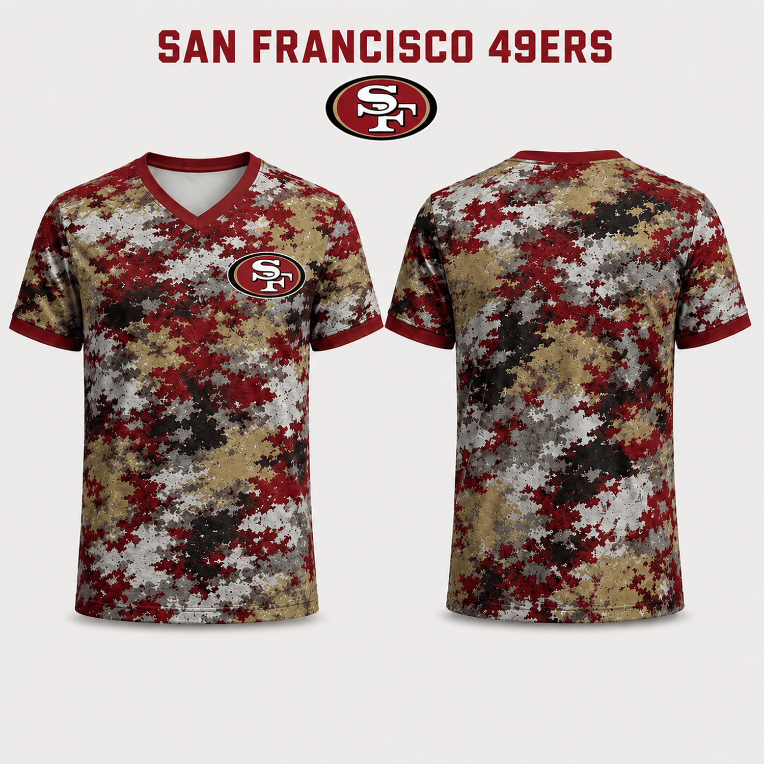 San Francisco 49ers Merch 49ers Game Day Camo V-Neck Shirt Best Gift For Football Lovers 1 - Unicasport San Francisco 49ers Merch 49ers Game Day Camo V-Neck Shirt Best Gift For Football Lovers