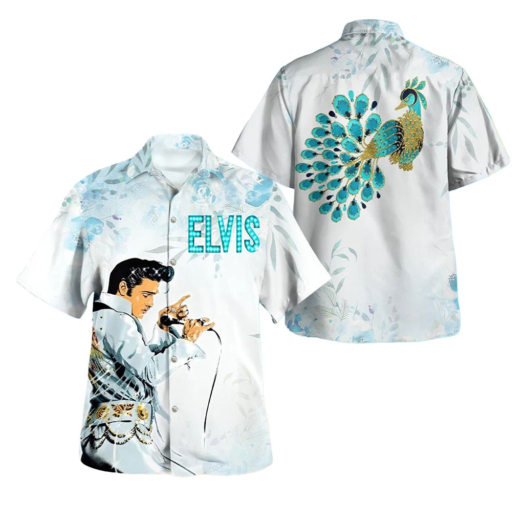 Elvis Presley Peacock Hawaiian Shirt King Of Rock And Roll Aloha Apparel Gifts For Elvis Fans 1 - Unicasport Elvis Presley Peacock Hawaiian Shirt King Of Rock And Roll Aloha Apparel Gifts For Elvis Fans
