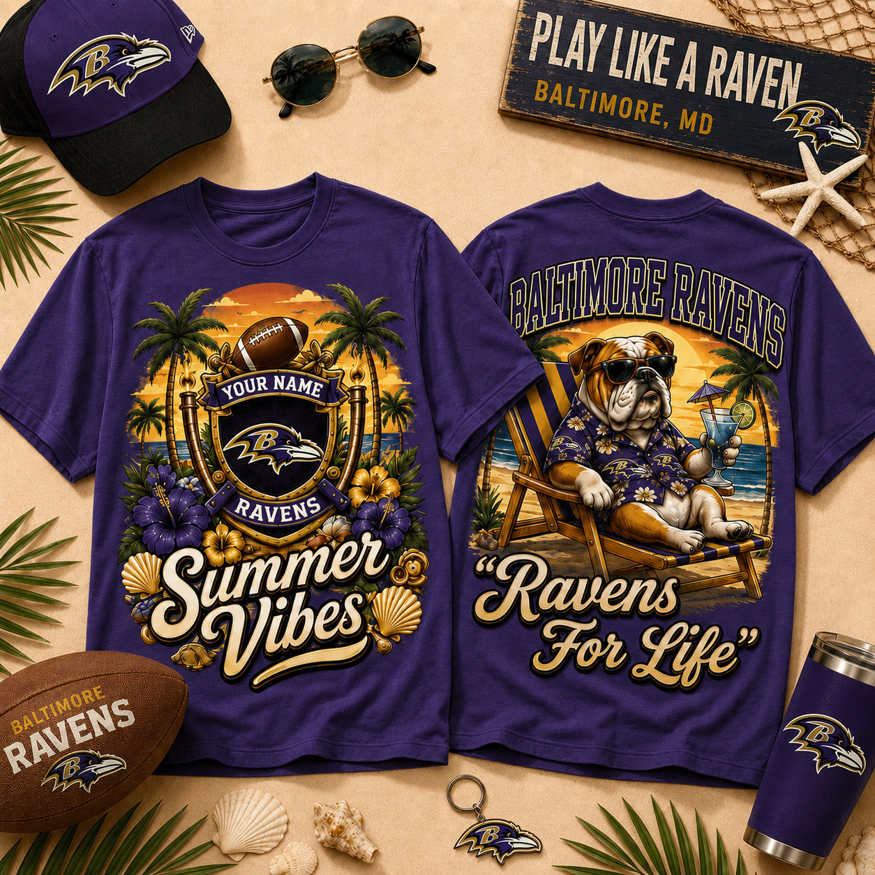 Customized Baltimore Ravens Merch Ravens Summer Vibes T-Shirt Gifts For Football Fans 1 - Unicasport Customized Baltimore Ravens Merch Ravens Summer Vibes T-Shirt Gifts For Football Fans