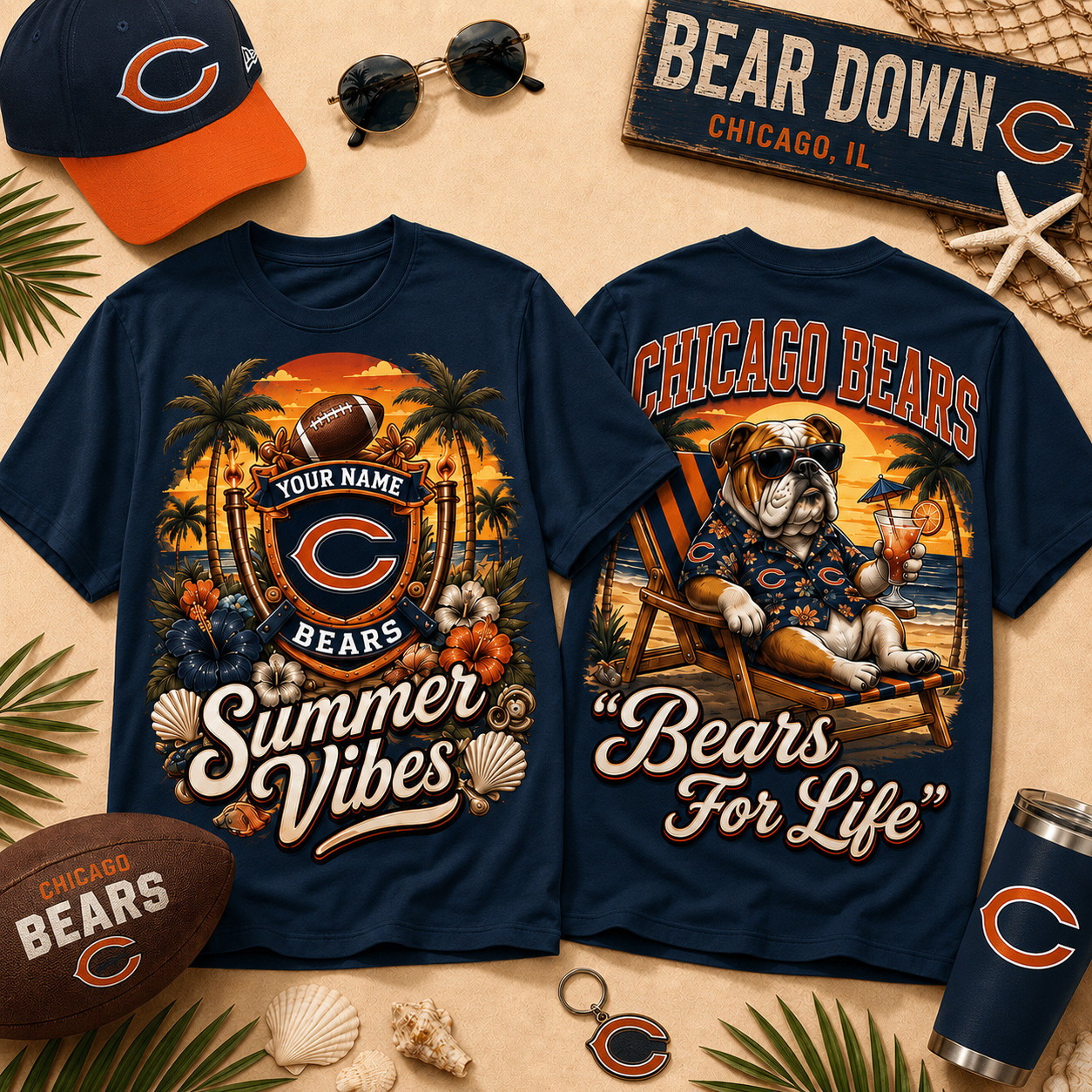 Customized Chicago Bears Merch Bears Summer Vibes T-Shirt Gifts For Football Fans 1 - Unicasport Customized Chicago Bears Merch Bears Summer Vibes T-Shirt Gifts For Football Fans