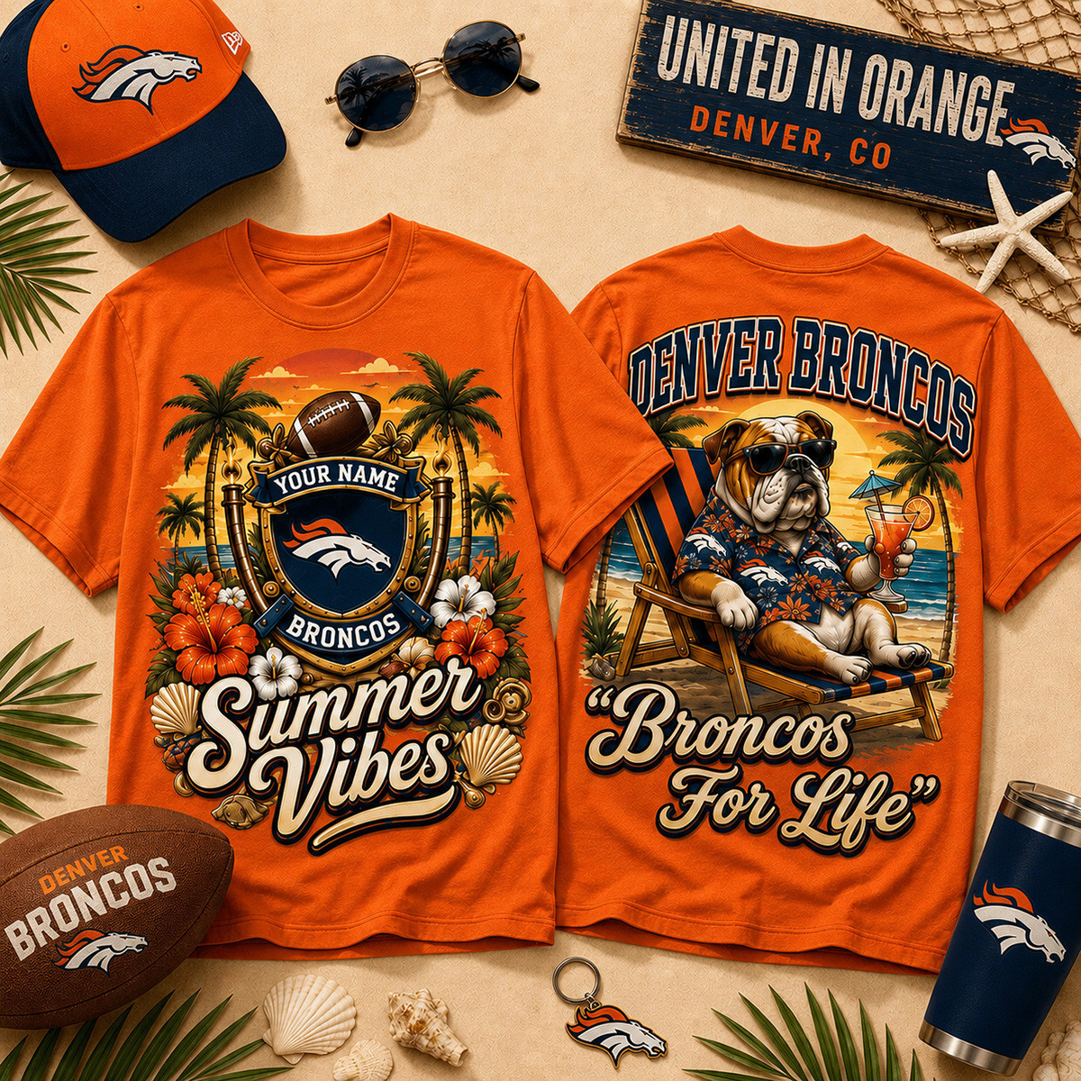 Customized Denver Broncos Merch Broncos Summer Vibes T-Shirt Gifts For Football Fans 1 - Unicasport Customized Denver Broncos Merch Broncos Summer Vibes T-Shirt Gifts For Football Fans