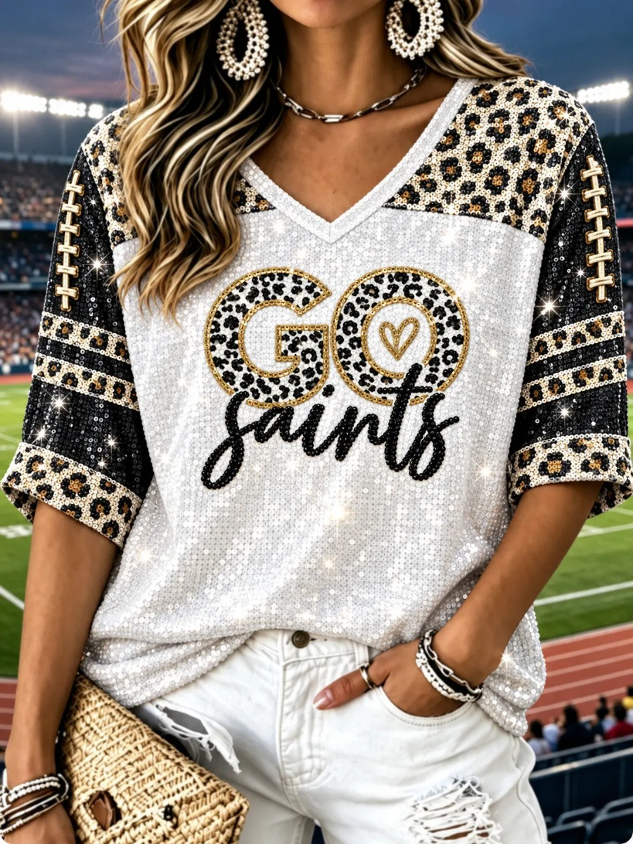 New Orleans Saints Merch Go Saints Game Day Cropped Sleeve V-Neck Shirt Mom Gift 1 - Unicasport New Orleans Saints Merch Go Saints Game Day Cropped Sleeve V-Neck Shirt Mom Gift
