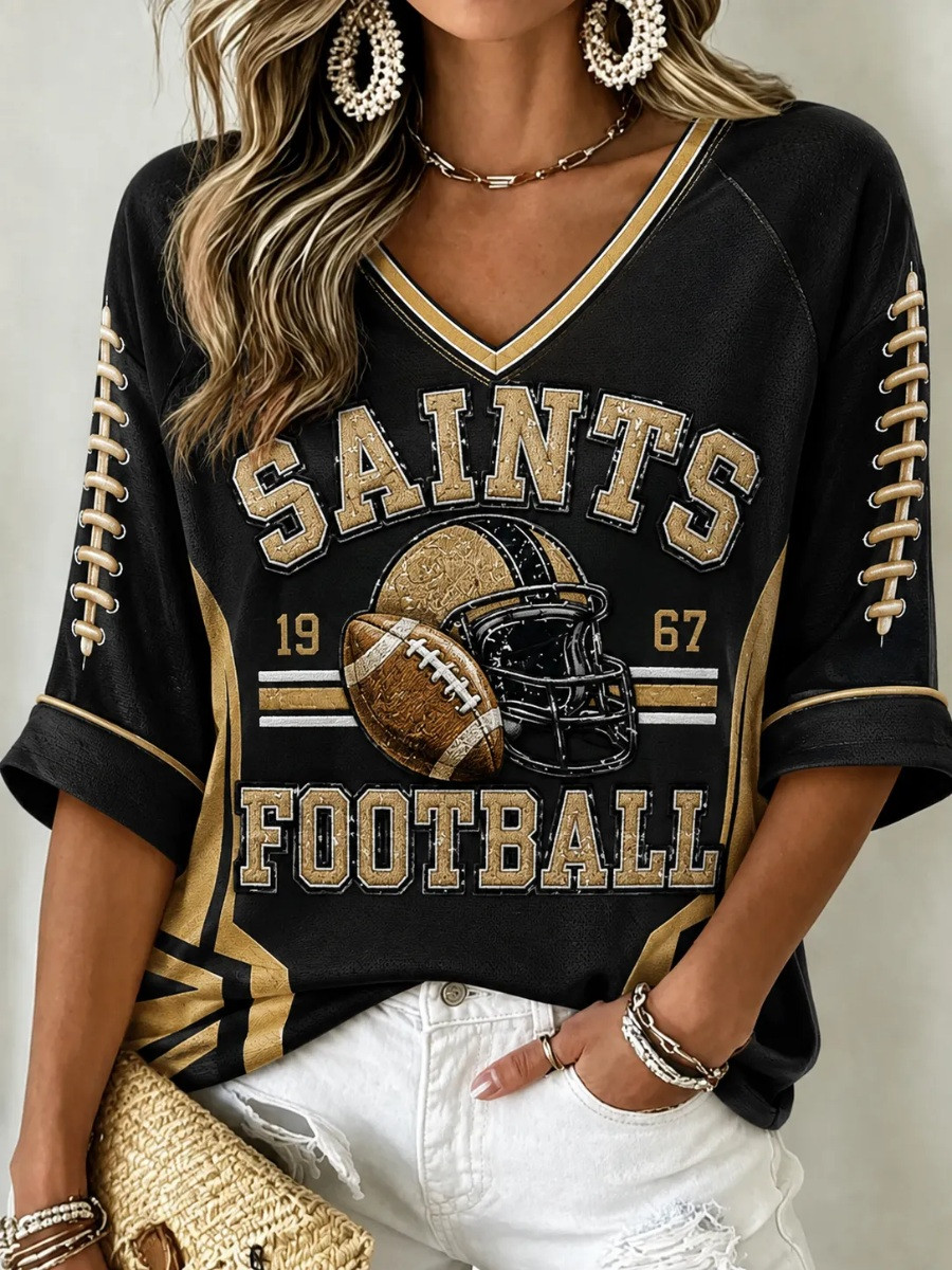 New Orleans Saints Merch Saints 1967 Football Cropped Sleeve V-Neck Shirt Fan Gift For Her 1 - Unicasport New Orleans Saints Merch Saints 1967 Football Cropped Sleeve V-Neck Shirt Fan Gift For Her