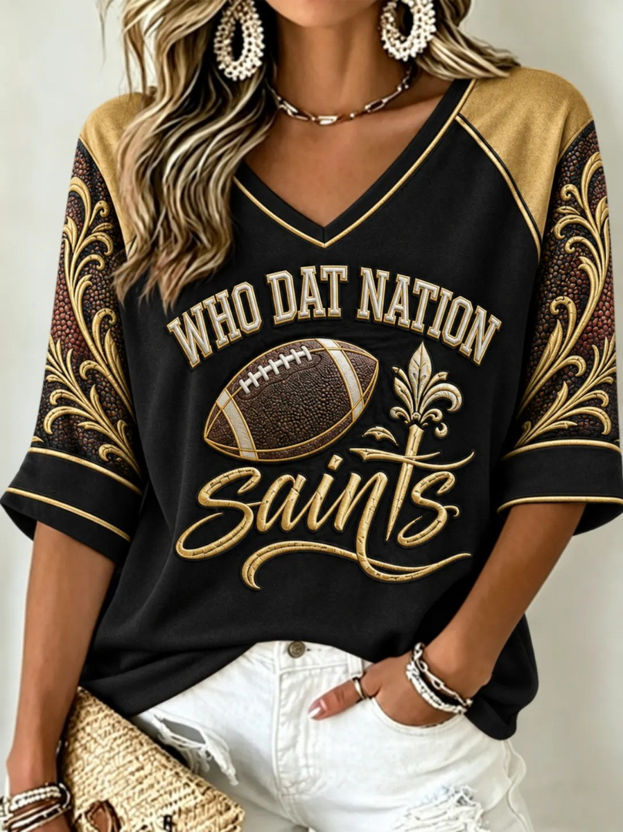 New Orleans Saints Merch Who Dat Nation Saints Cropped Sleeve V-Neck Shirt Wife Gift 1 - Unicasport New Orleans Saints Merch Who Dat Nation Saints Cropped Sleeve V-Neck Shirt Wife Gift