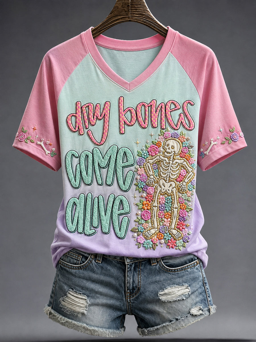 Dry Bones Come Alive V-Neck Shirt Faith Christian Clothing Religious Gift For Her 1 - Unicasport Dry Bones Come Alive V-Neck Shirt Faith Christian Clothing Religious Gift For Her