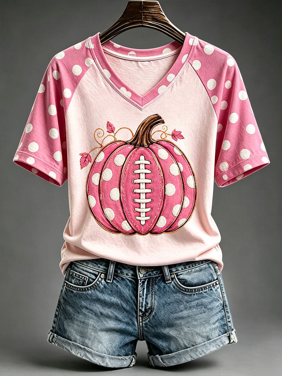 Pink Pumpkin Breast Cancer Awareness V-Neck Shirt Ladies Halloween Costumes Best Gift For Her 1 - Unicasport Pink Pumpkin Breast Cancer Awareness V-Neck Shirt Ladies Halloween Costumes Best Gift For Her