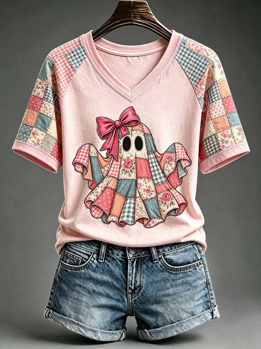 Cute Ghost Halloween V-Neck Shirt Ladies Halloween Outfits Best Halloween Gifts 1 - Unicasport Cute Ghost Halloween V-Neck Shirt Ladies Halloween Outfits Best Halloween Gifts